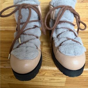Jimmy Choo Tan and Gray Winter Boots